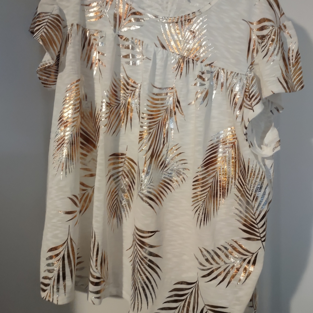 Chic White and Gold Leaf Women's Blouse